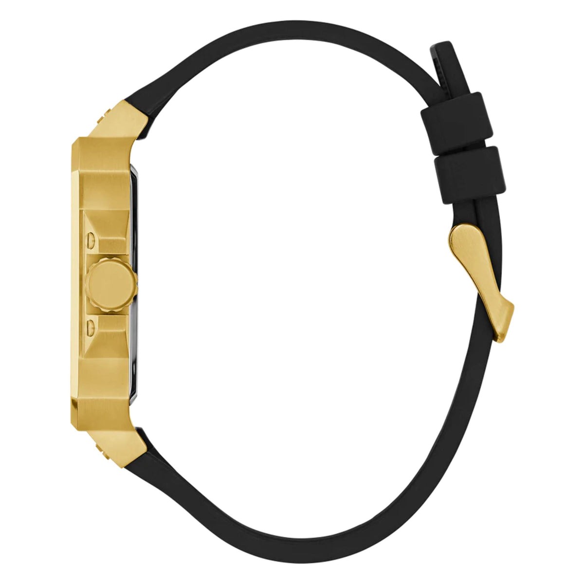 Men's Guess Leo watch bracelet band, black silicone strap with gold-tone clasp