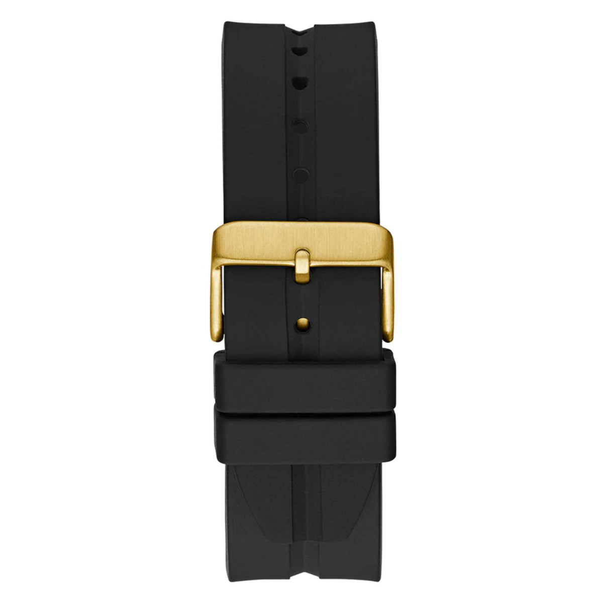Men's Guess Leo watch strap, black silicone band with gold-tone buckle and holes