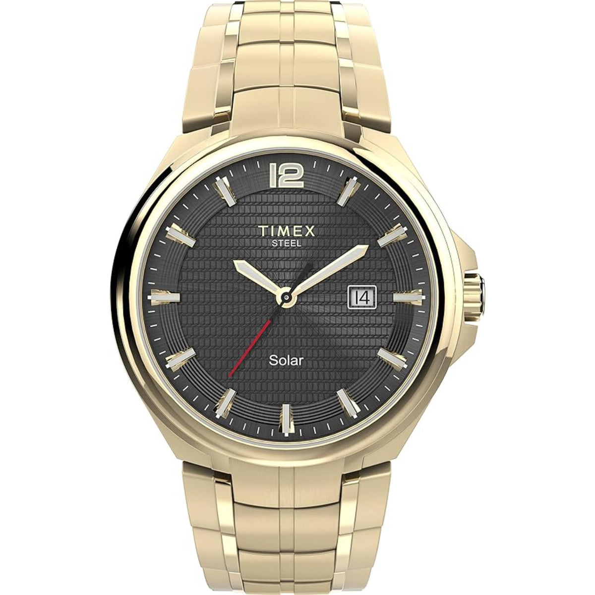 Timex City 44mm men's quartz wristwatch, black dial, steel link bracelet