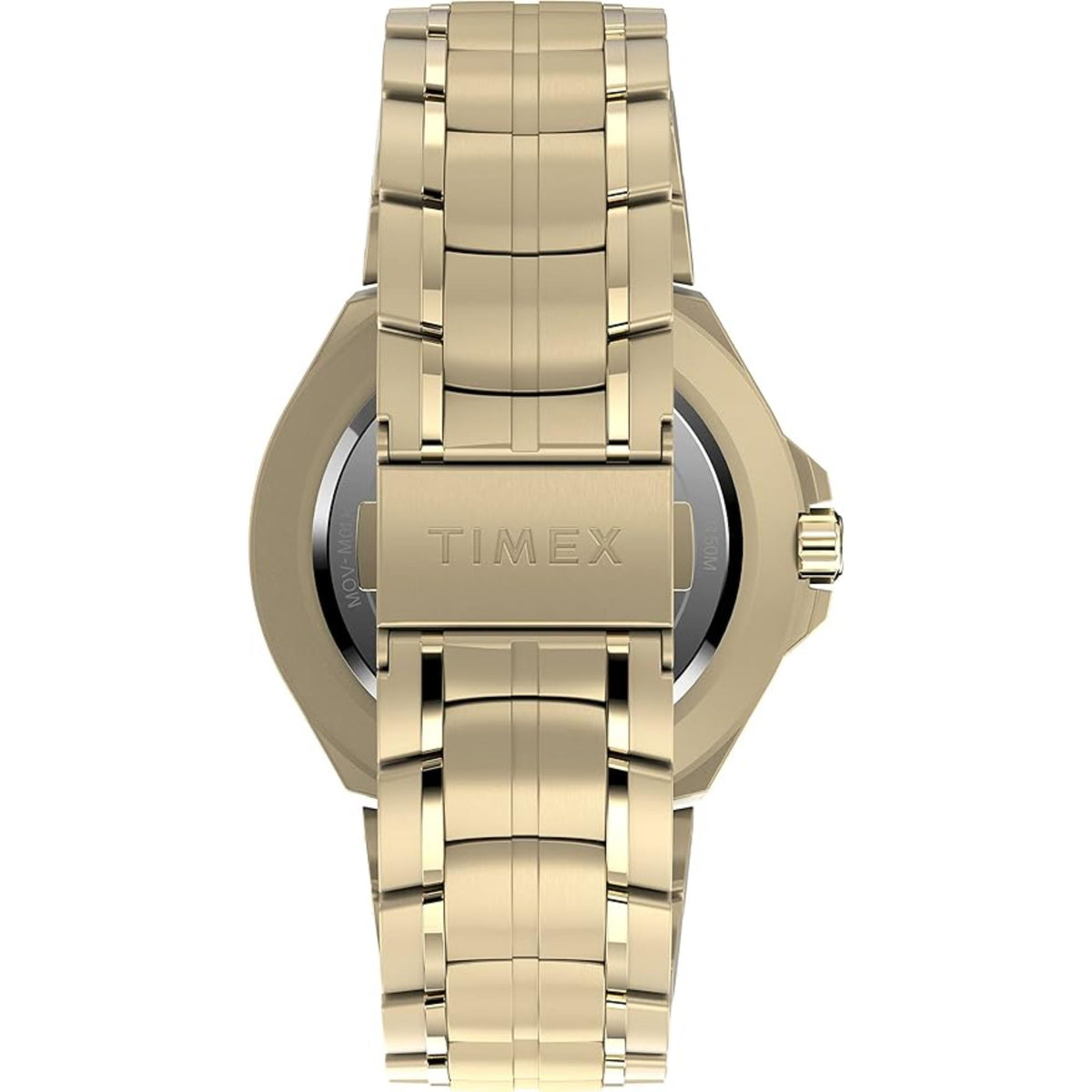 Timex City men's quartz wristwatch, steel bracelet and engraved caseback side