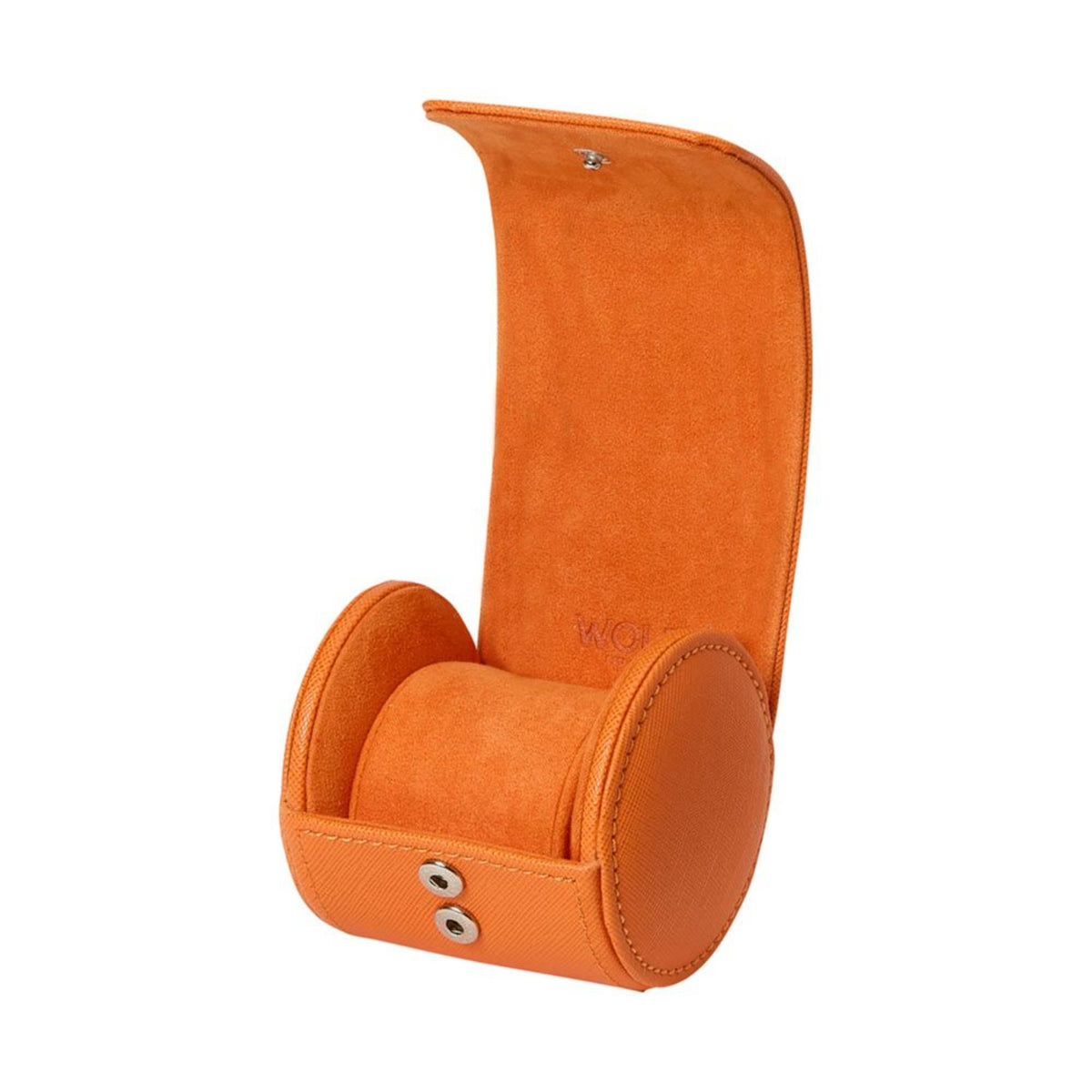 Orange single watch roll with interior holder and button closure