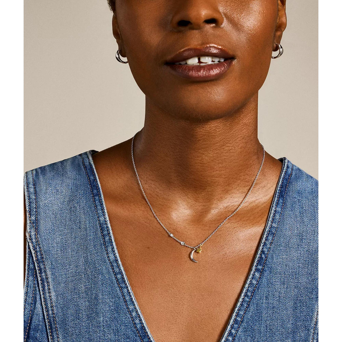 Fossil Star and Crescent Moon Women's Necklace JFS00432998