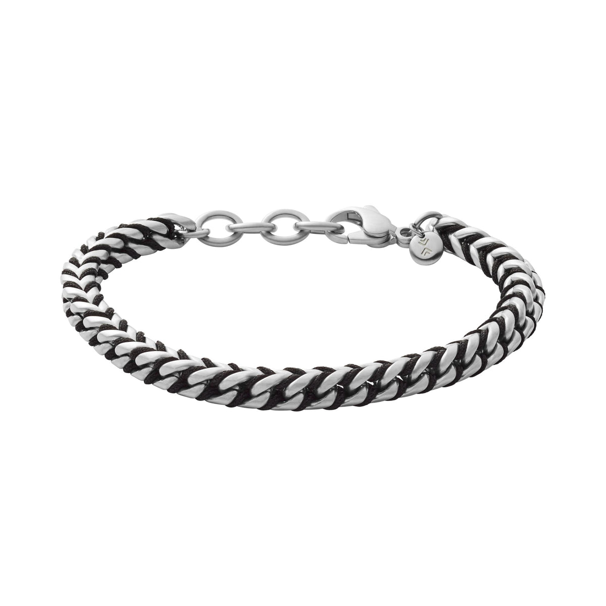 Men's braided bracelet with black-and-silver rope links and clasp closure