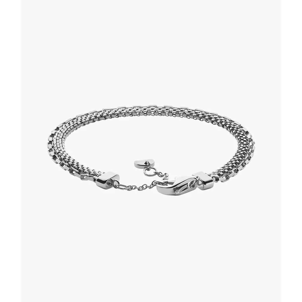 Men's silver stainless steel mesh chain bracelet with clasp and link accents