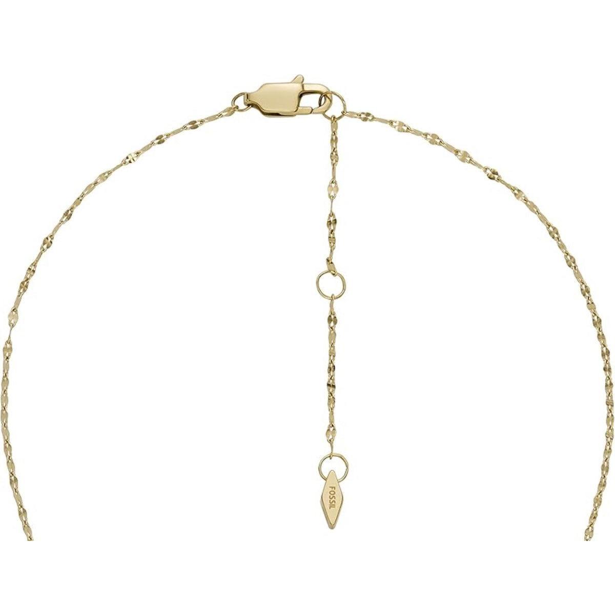 Gold-tone chain necklace with extender and small shield charm, oval locket pendant