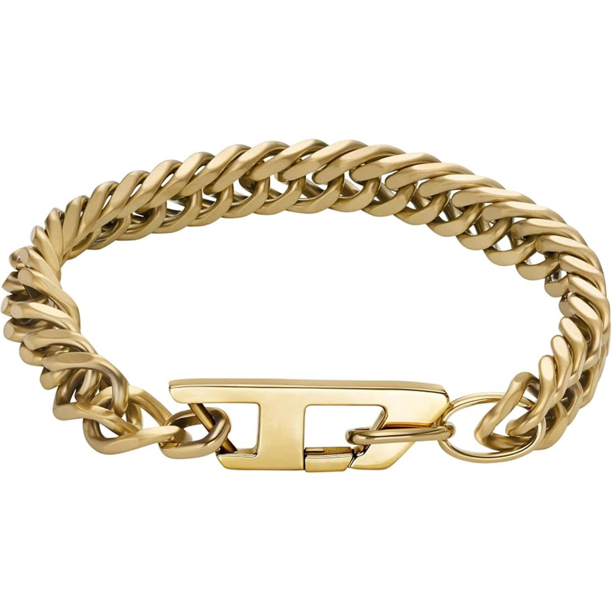 Gold-tone chain link stainless steel bracelet with box clasp and matte finish