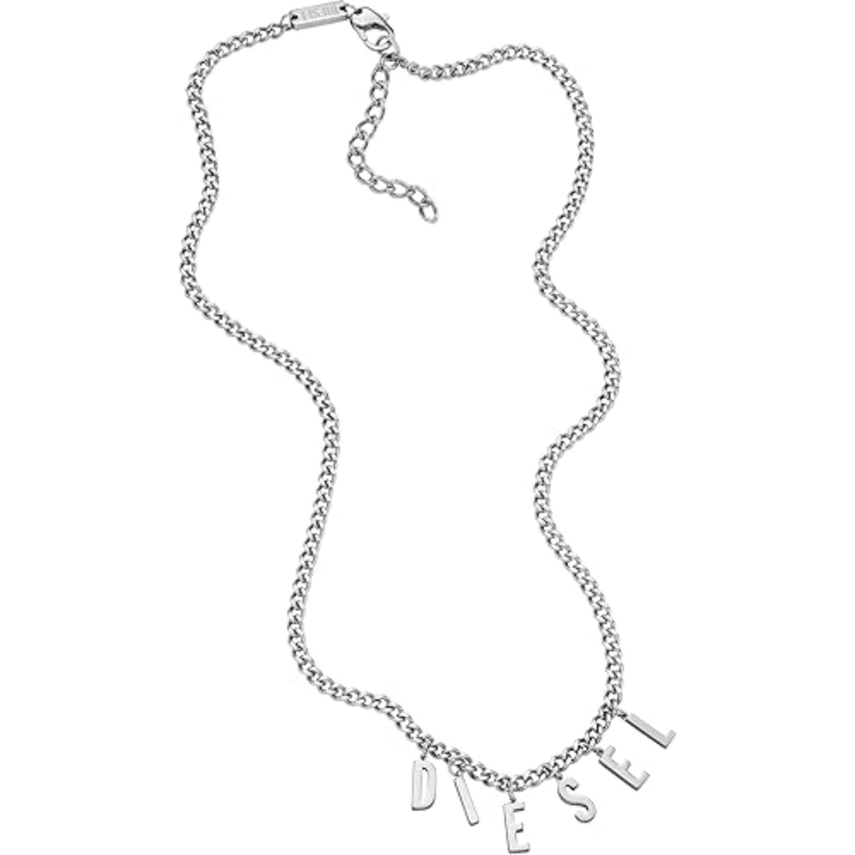 Stainless steel chain necklace with clasp and D I E S E L letter charms