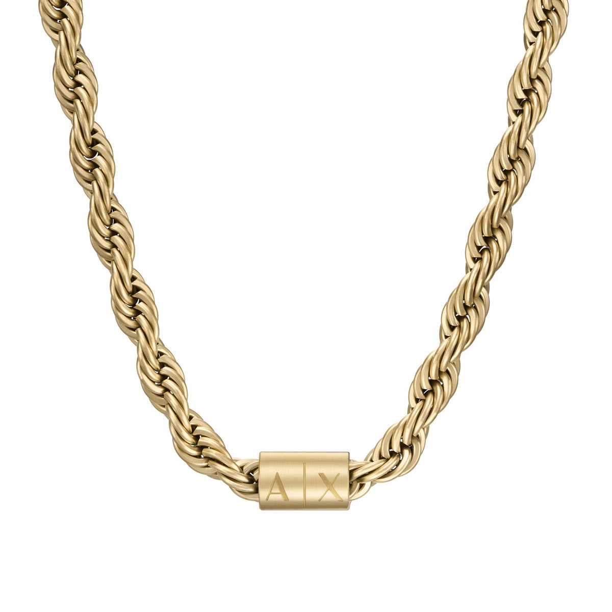 Gold-tone twisted chain necklace with AX logo bar pendant