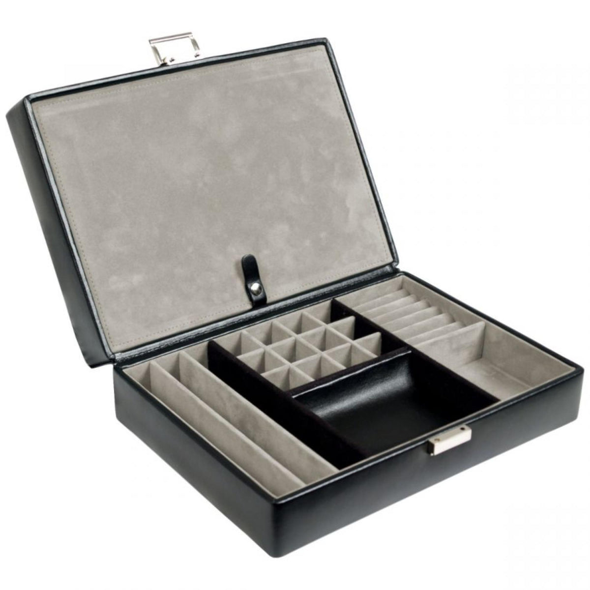 WOLF Heritage 4-piece watch box with valet, open interior with foam slots and tray