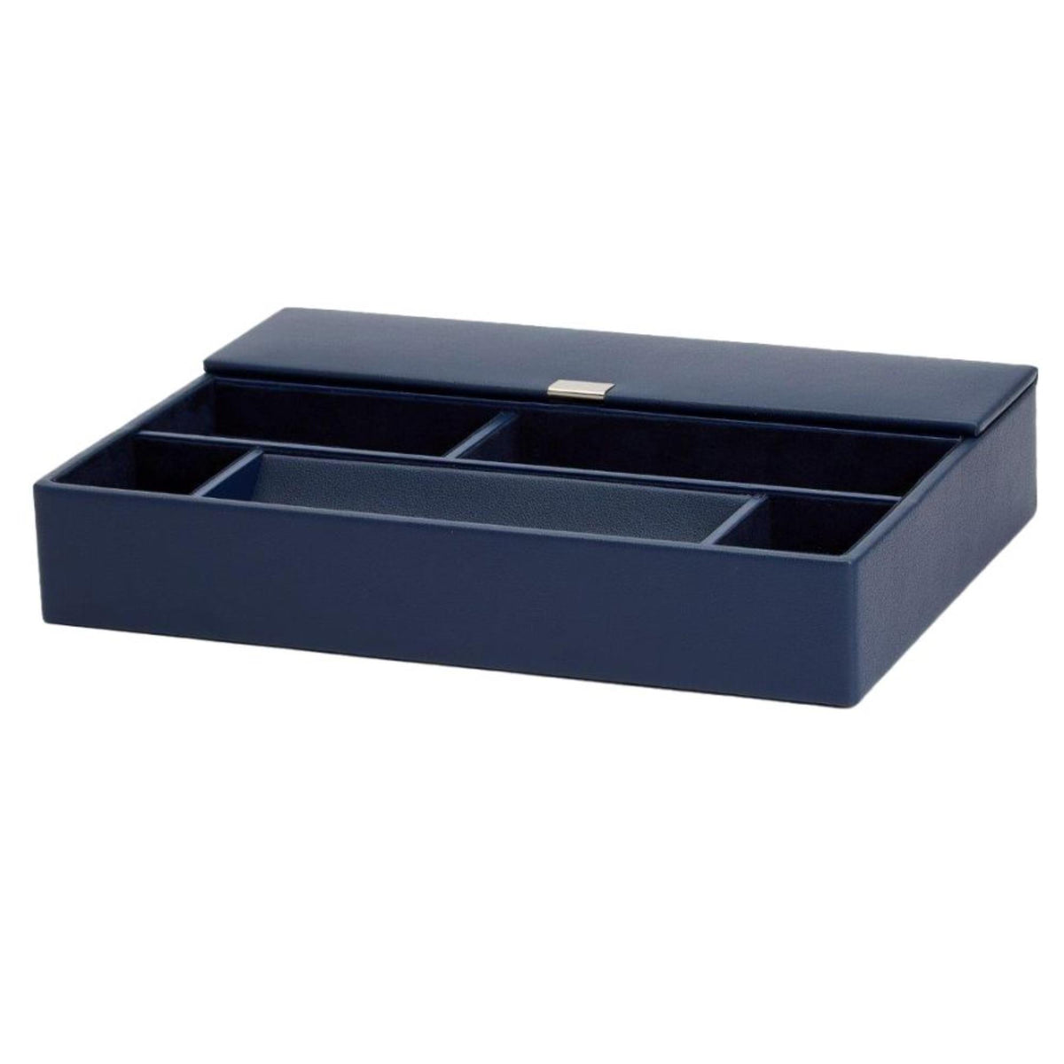 Navy leather valet tray with lid and organizer inserts, WOLF Heritage