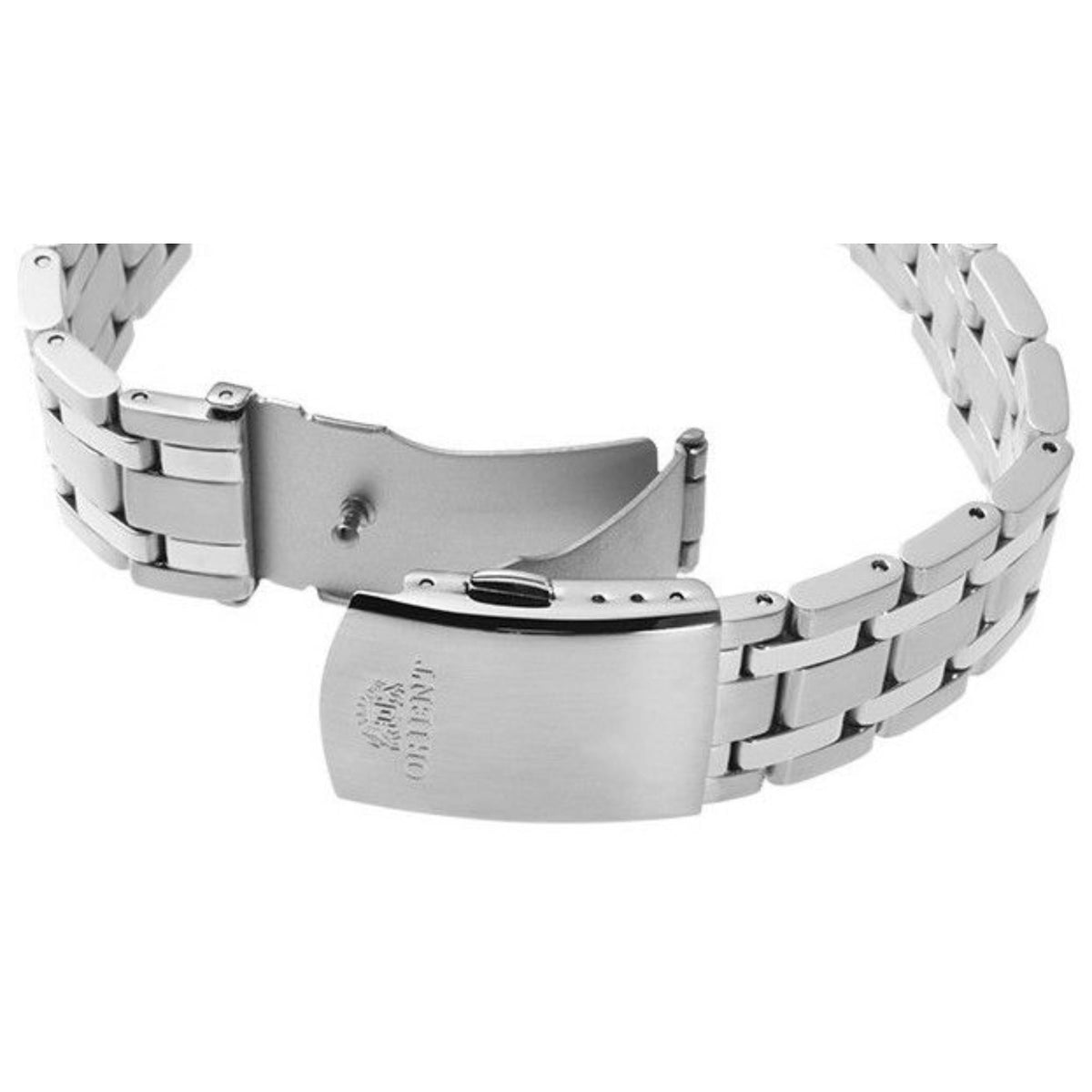 Orient Contemporary steel watch clasp with single-fold buckle and adjustment holes