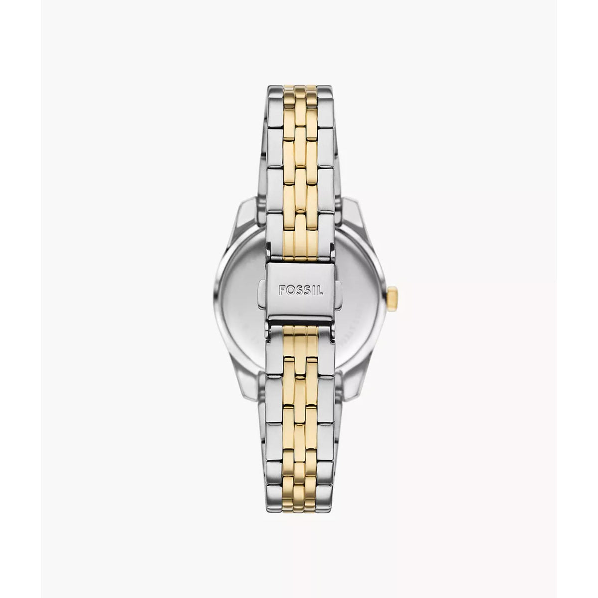 Rear view of the Fossil Scarlette ES5388 bracelet showcasing the two-tone steel folding clasp with engraved logo