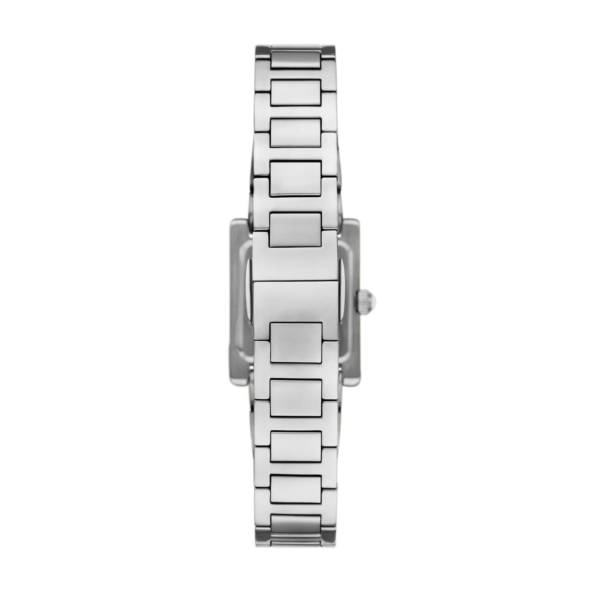 Back view of the Emporio Armani Genni AR11662 displaying the stainless steel bracelet and hidden deployment clasp