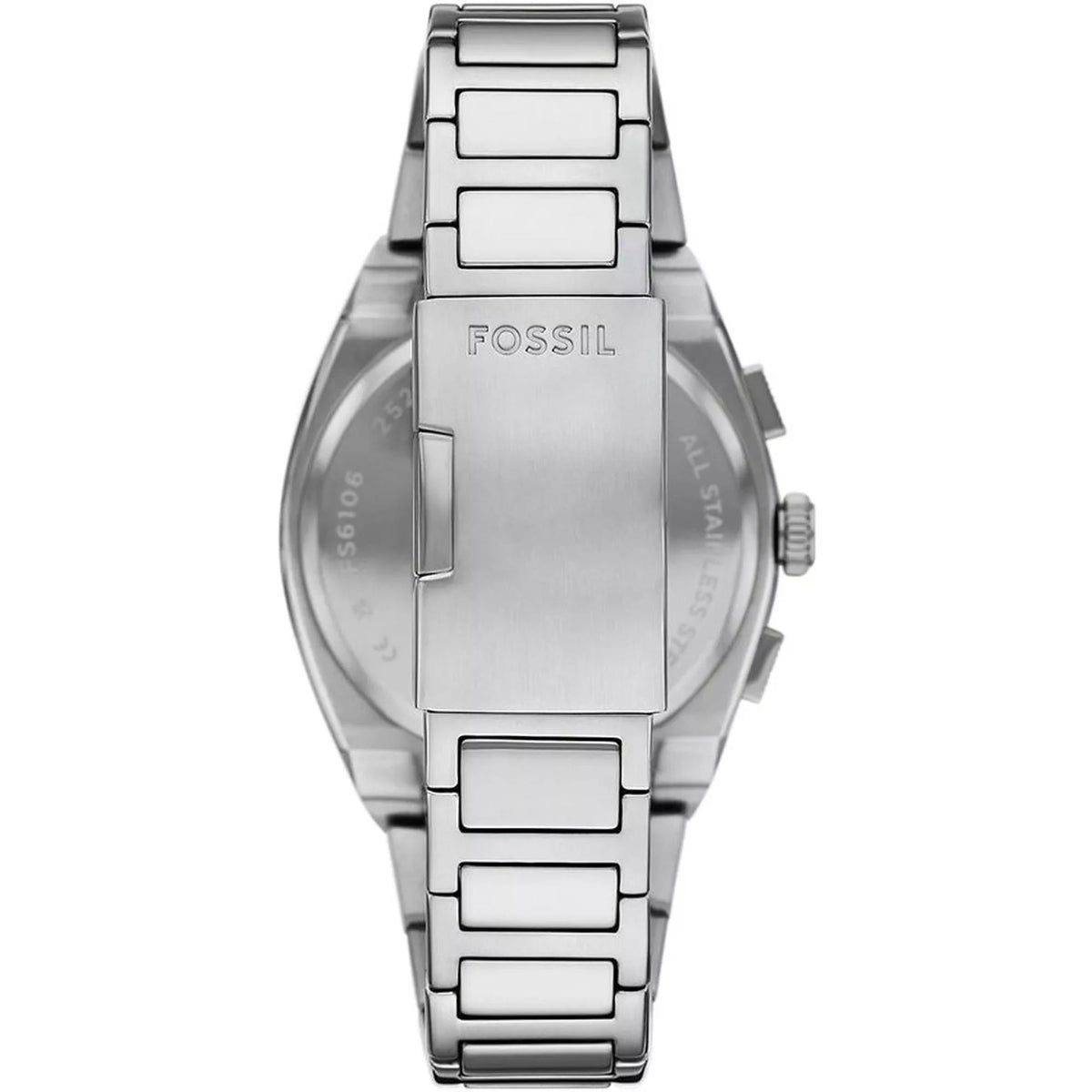 Stainless steel watch back with bracelet links and side crown