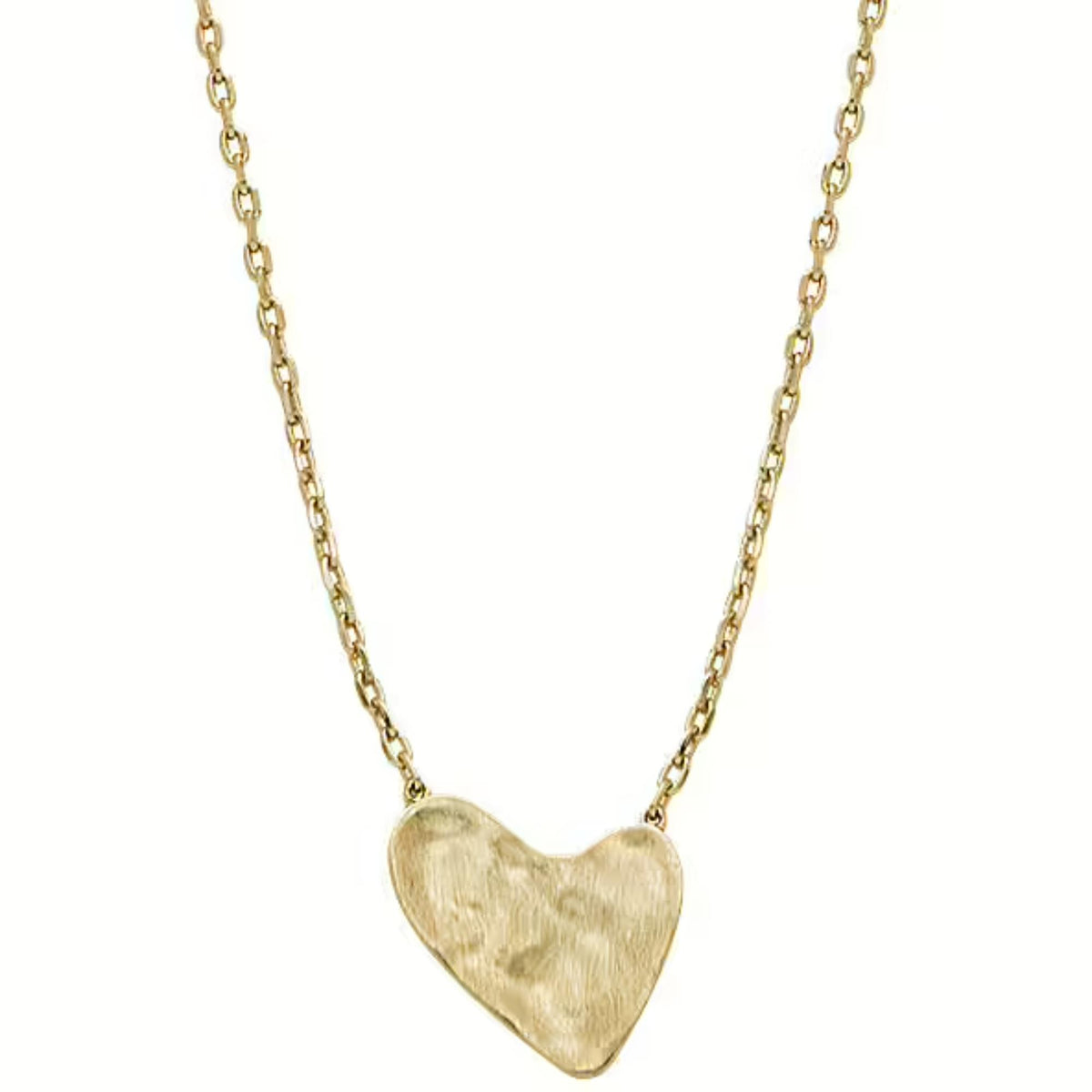 Gold-tone heart pendant necklace with short chain and textured heart charm