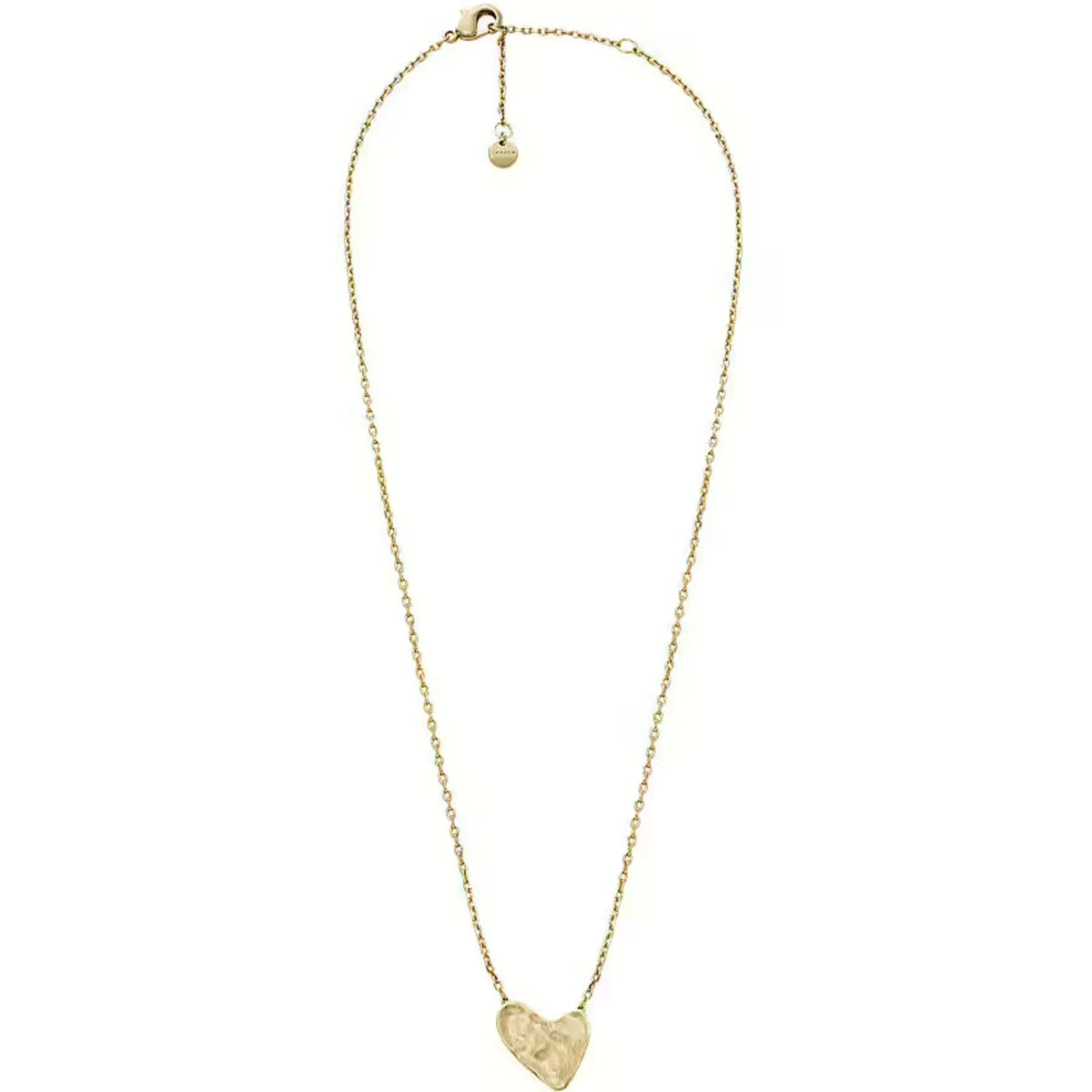 Gold-tone long chain necklace with small heart pendant and spring-ring clasp