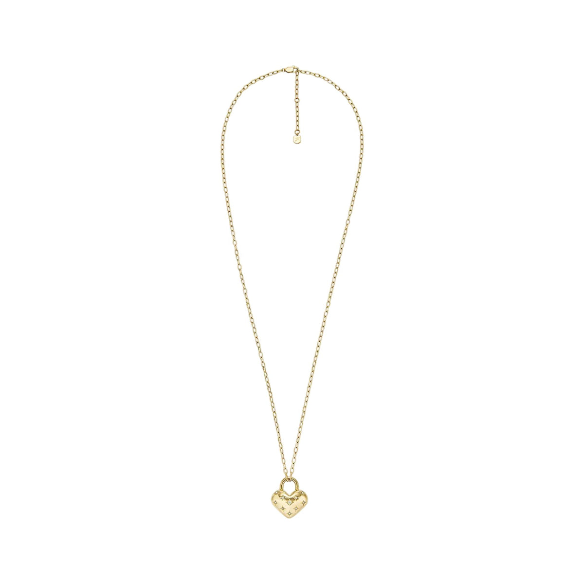 Gold-tone heart pendant necklace with thin chain and small star sparkle design