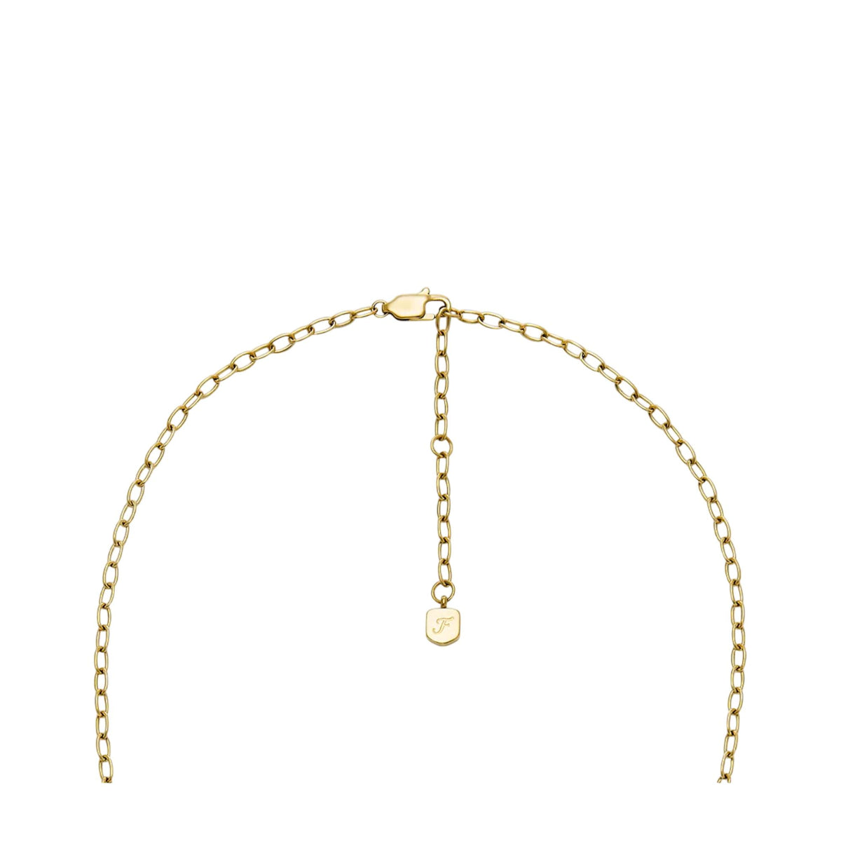 Gold-tone linked chain necklace with small heart detail near the clasp