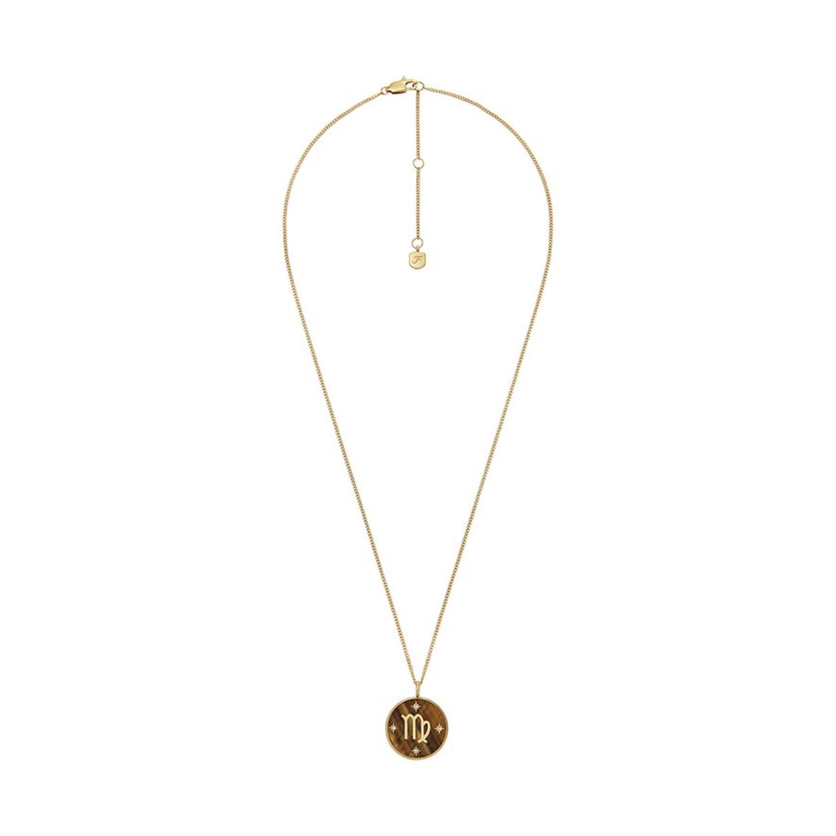 Gold-tone pendant necklace with round Virgo medallion and small dangling charm