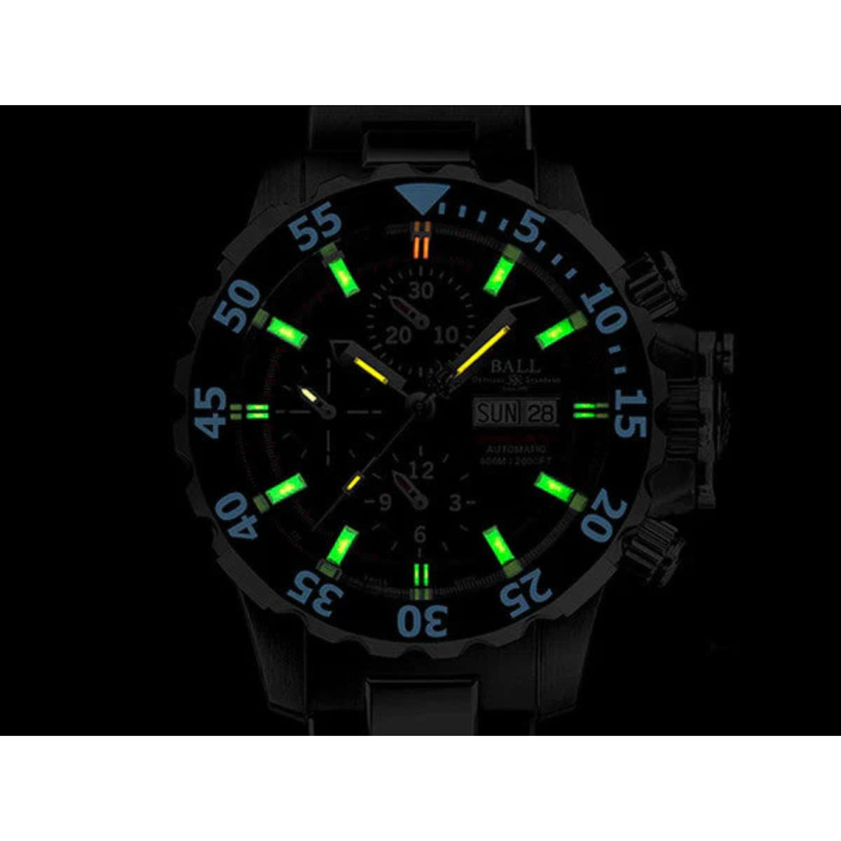 Men’s automatic dive watch with dark blue face, luminous markers, date window