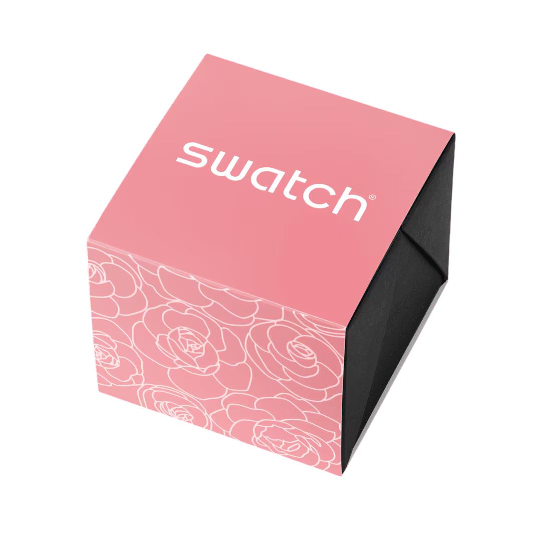 Swatch pink watch gift box with floral pattern