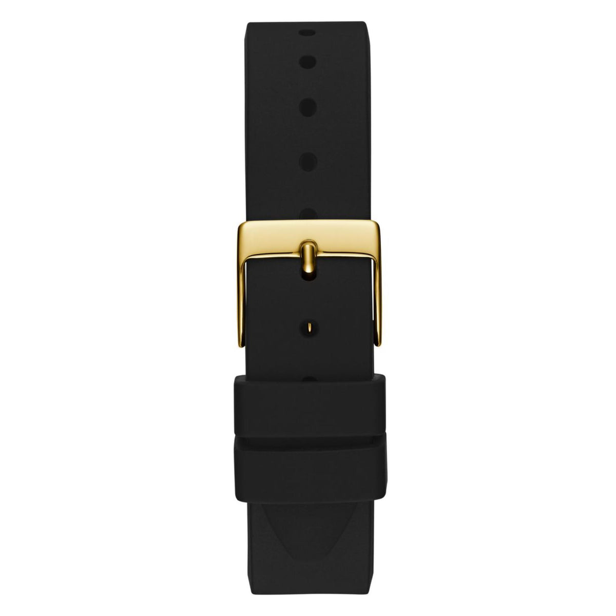 Guess women's watch with black silicone strap and gold-tone buckle clasp