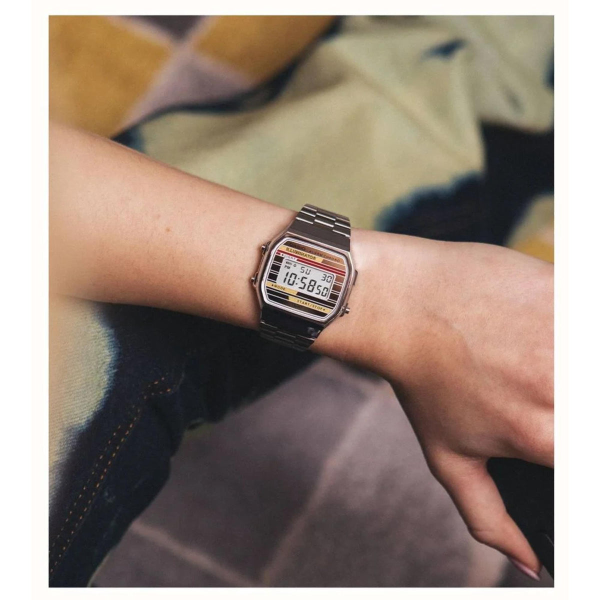 Angled view of the Casio Vintage watch A168WEHA-9AEF on a wrist