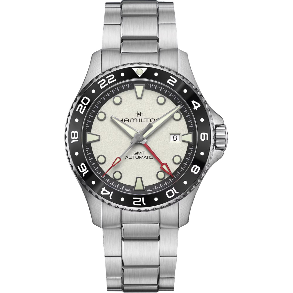 Hamilton Khaki Navy Scuba GMT Silver Dial Steel automatic watch H82555150 front view
