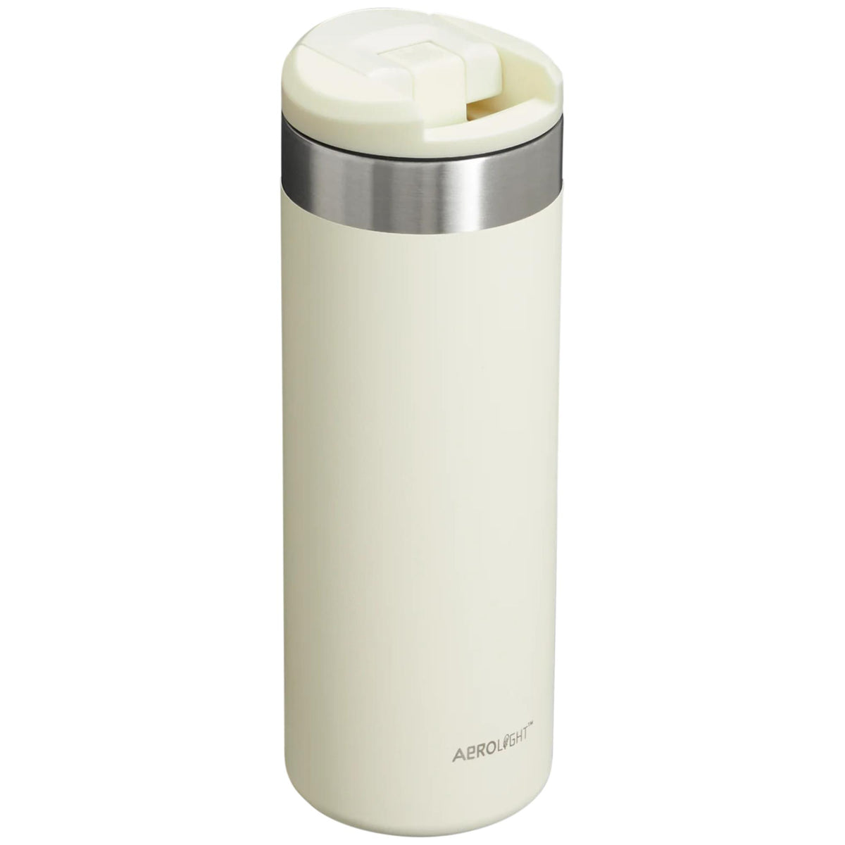 Cream insulated travel mug with Stanley Aerolight lid and stainless rim