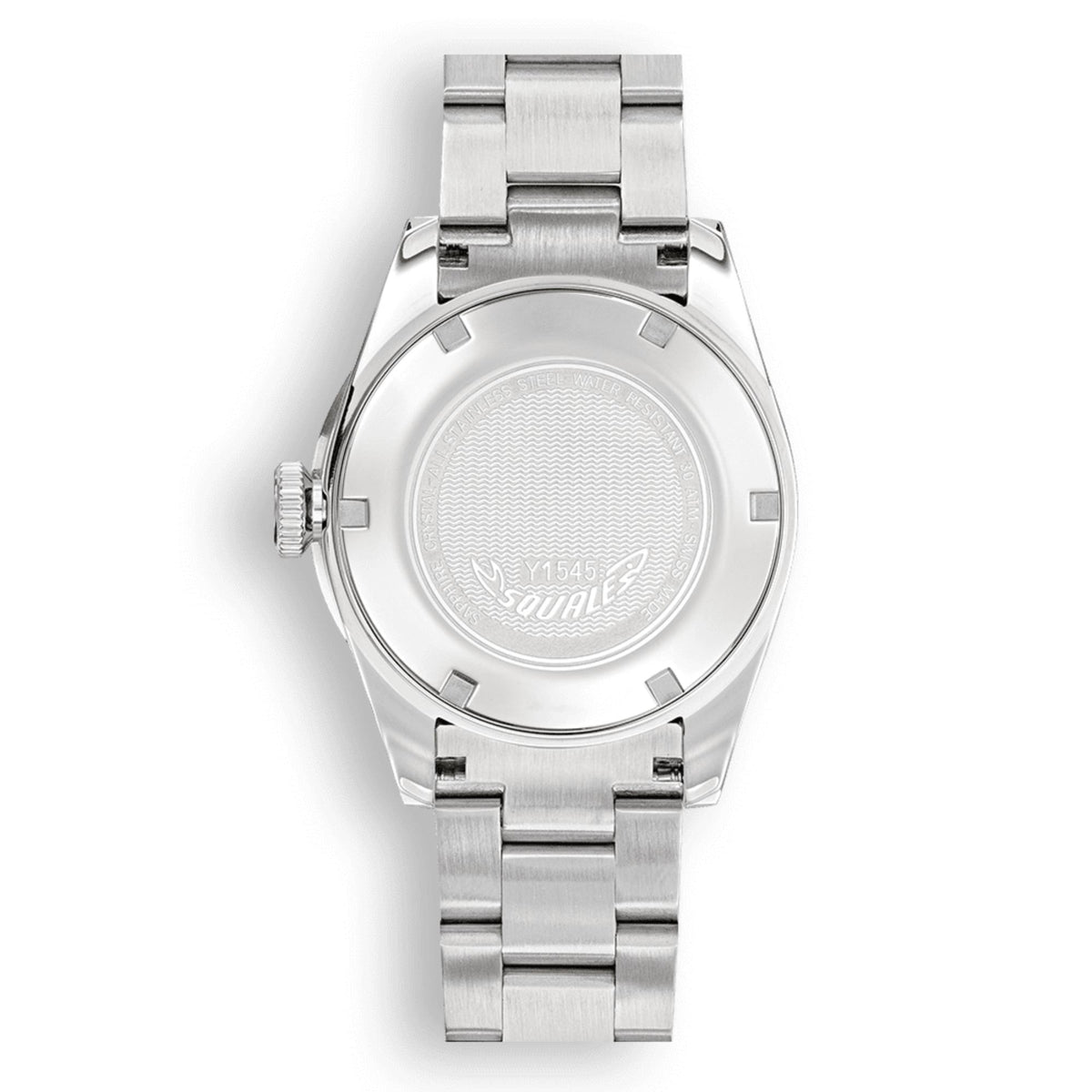 Men's automatic watch with stainless steel bracelet and textured silver case back