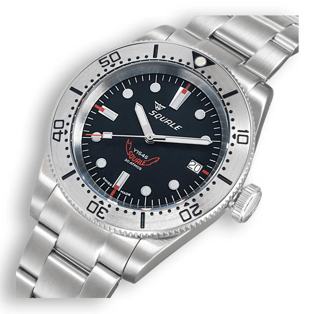 Men's automatic watch with dark blue dial, silver bezel, and stainless steel bracelet