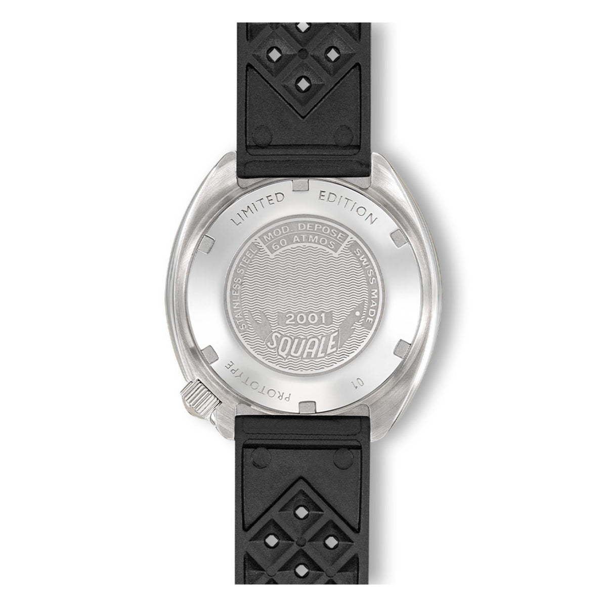 Men's automatic watch with black rubber strap, black case back, limited edition medallion