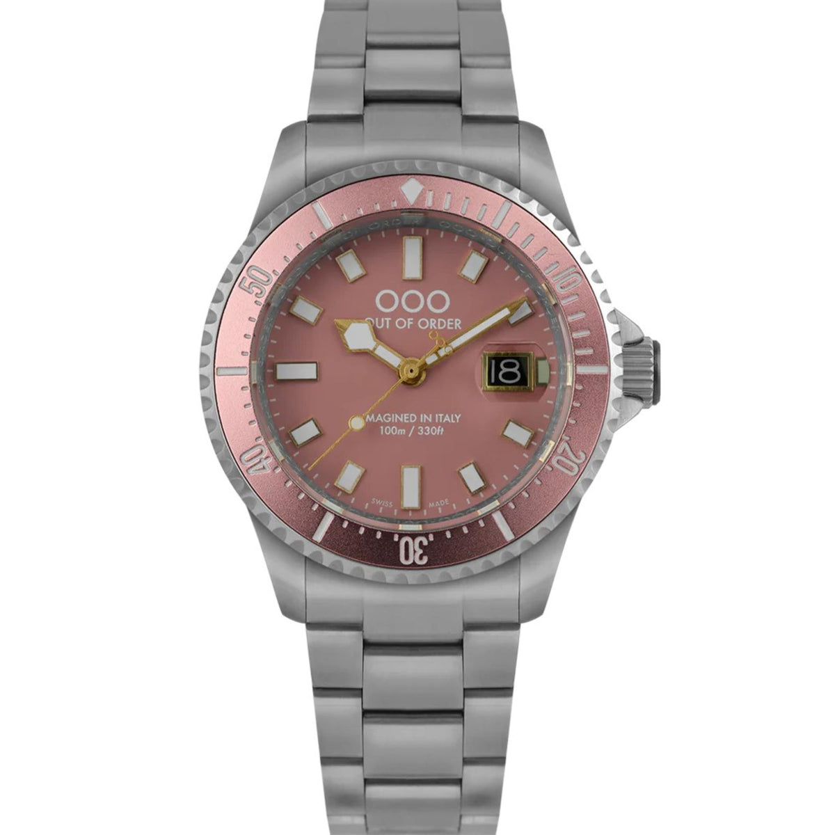 Out of Order Cipria Casanova Ultra Brushed Quartz Pink Dial Steel Strap Men's Watch OOO.001-27.CI.SS