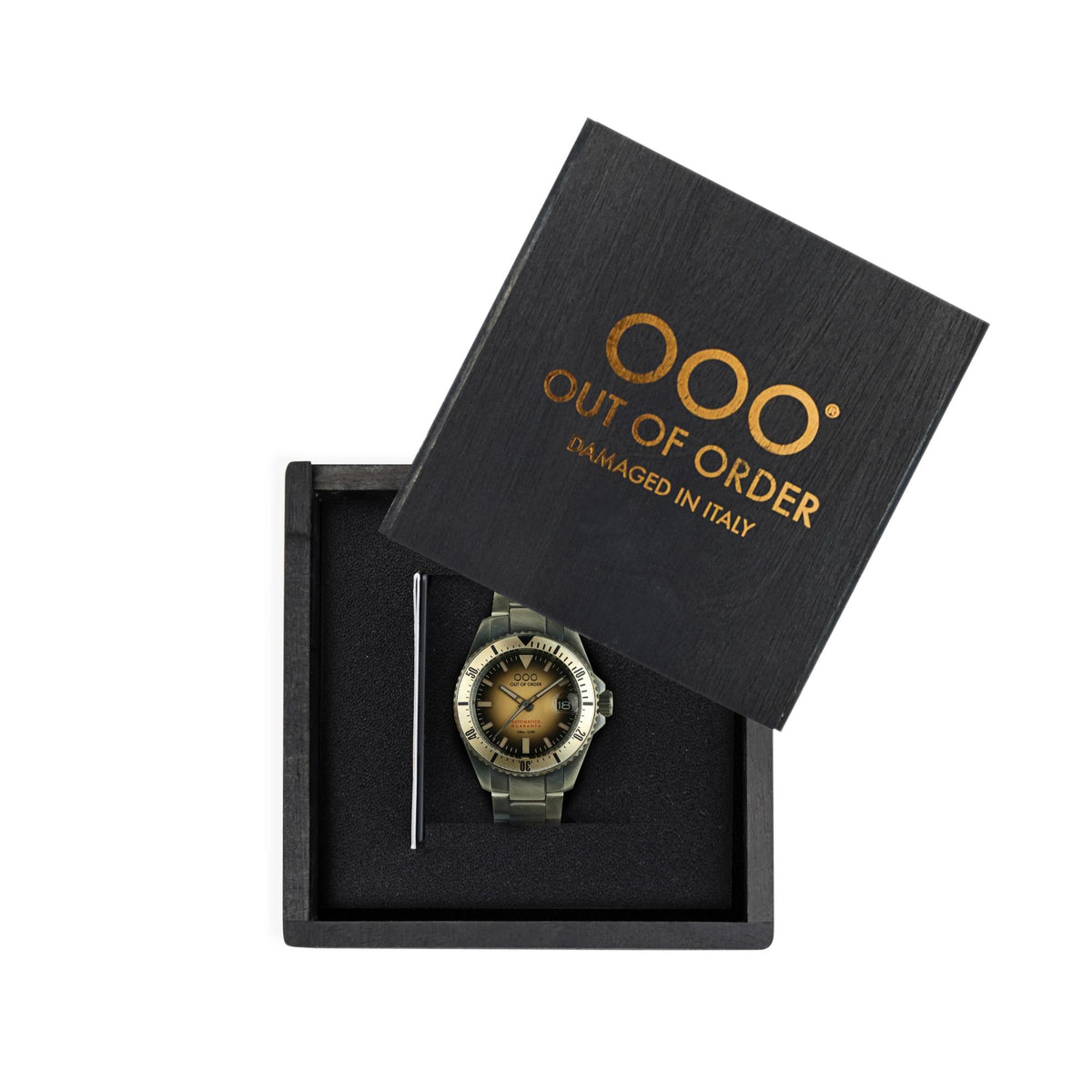 Men's automatic watch in gift box with sand sunburst dial and steel link bracelet