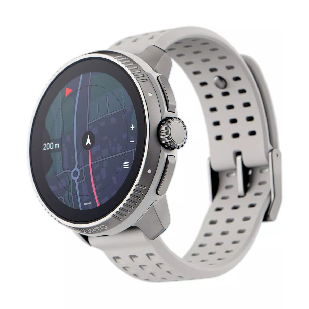 Suunto Race Birch Smart Fitness Watch SS050931000 displaying a colorful outdoor navigation map layout