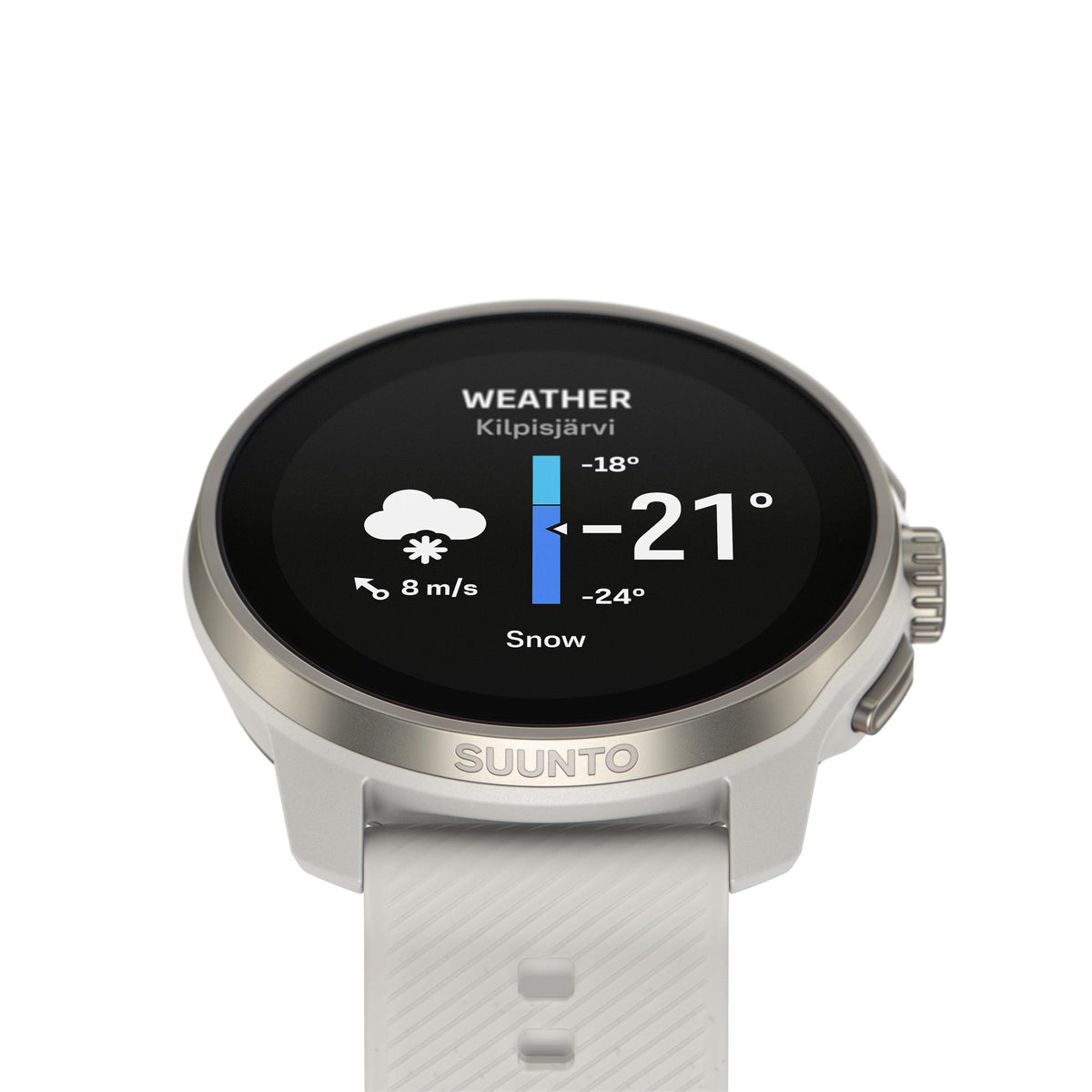Suunto Race S smart watch, powder-gray silicone strap, weather display with -21° snow