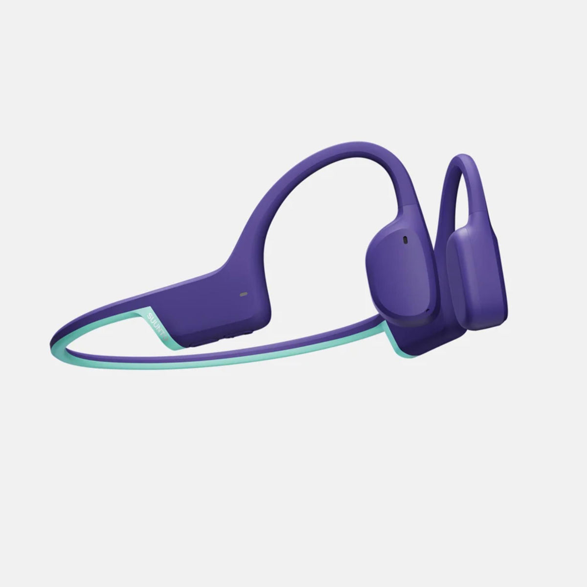 Suunto Aqua Light SS051125000 reef blue sports open-ear wireless headphones dynamic angle demonstrating flexible neckband design and outer controls