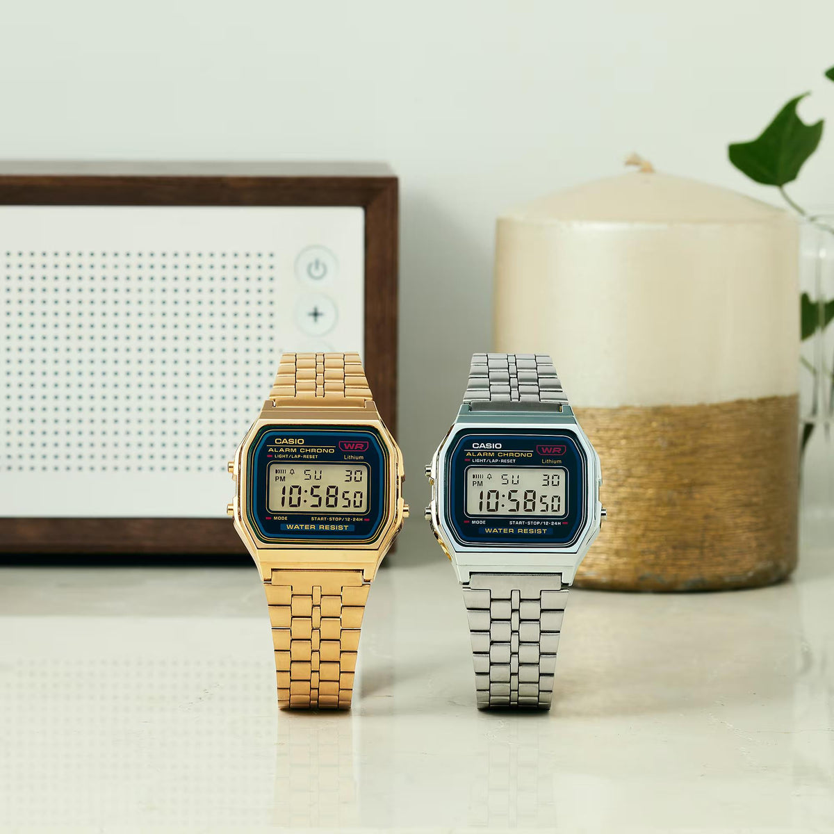 Casio digital quartz watches with gold and silver-tone metal bracelets