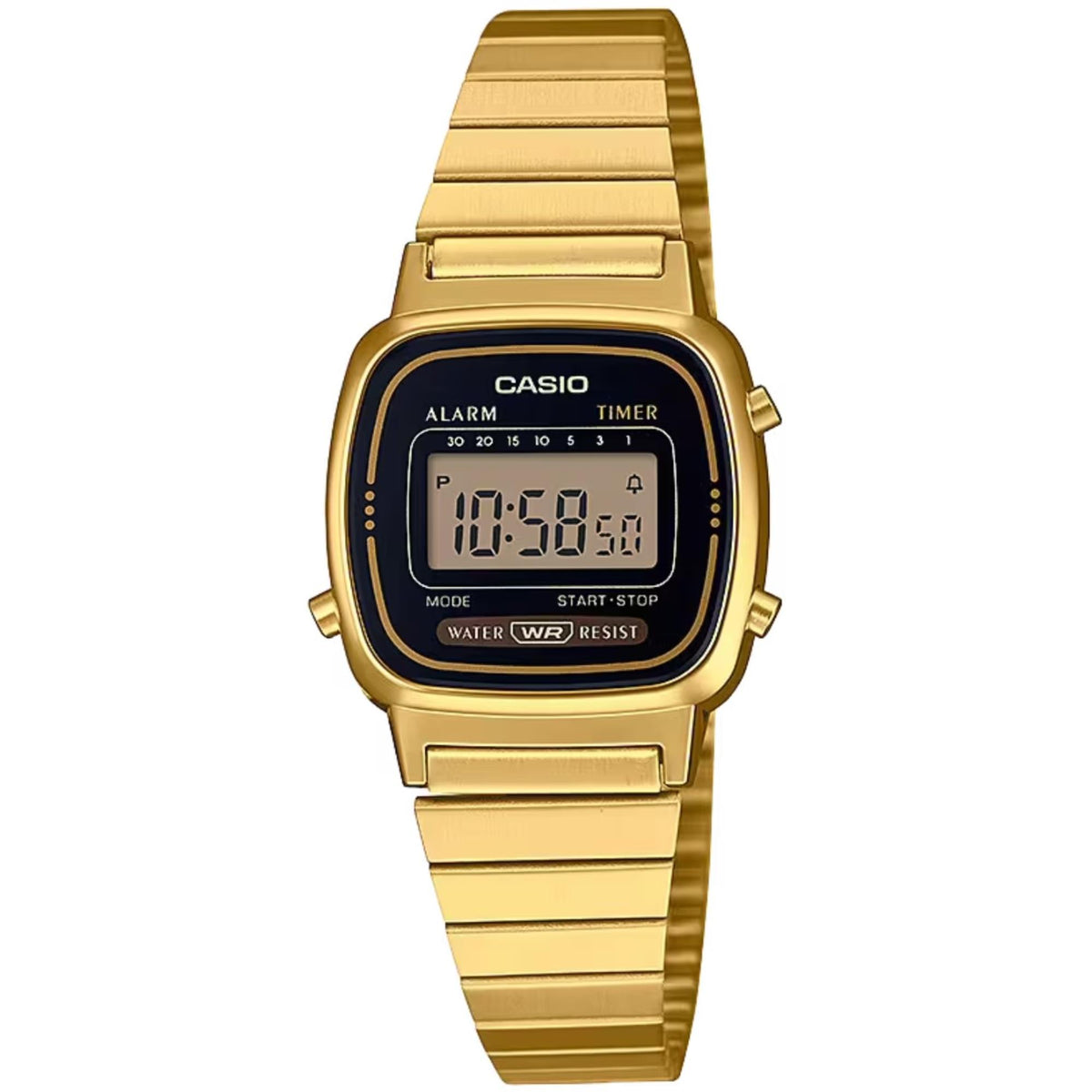 Casio Vintage 'Mini' ladies watch LA670WEGA-1EF with digital display and gold-tone stainless steel bracelet