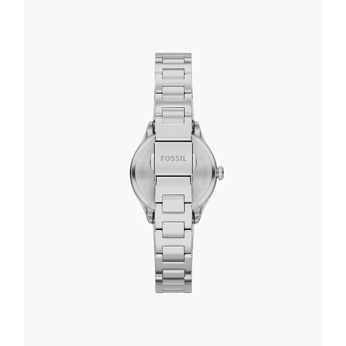 Silver-tone steel watch with linked bracelet and round dial face