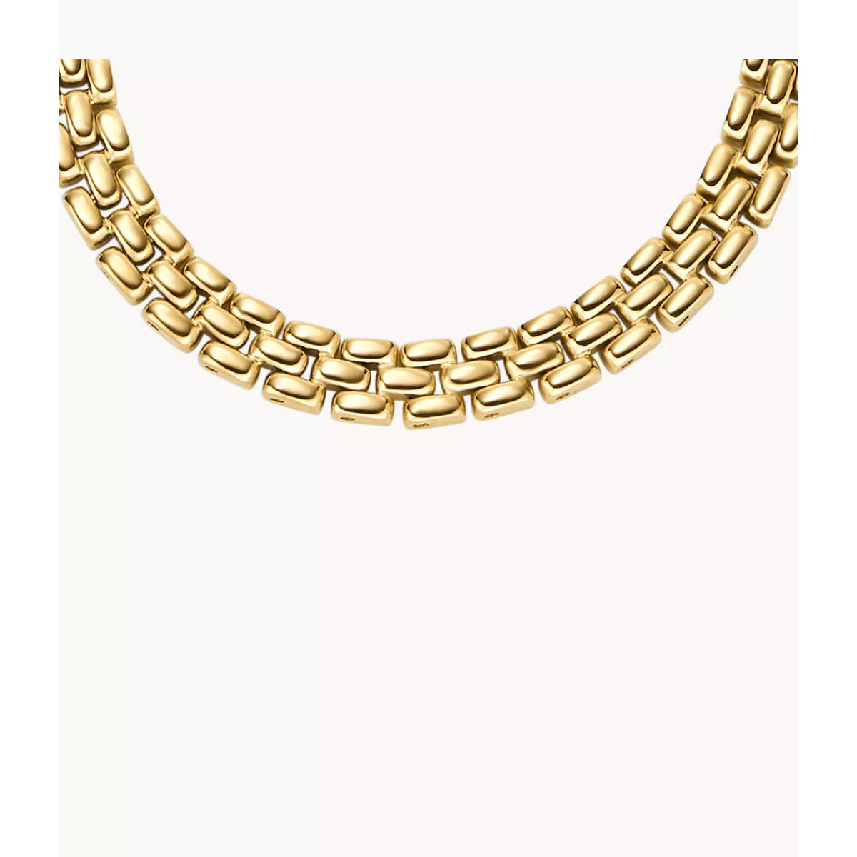 Gold-tone curved link chain necklace with interlocking rectangular links