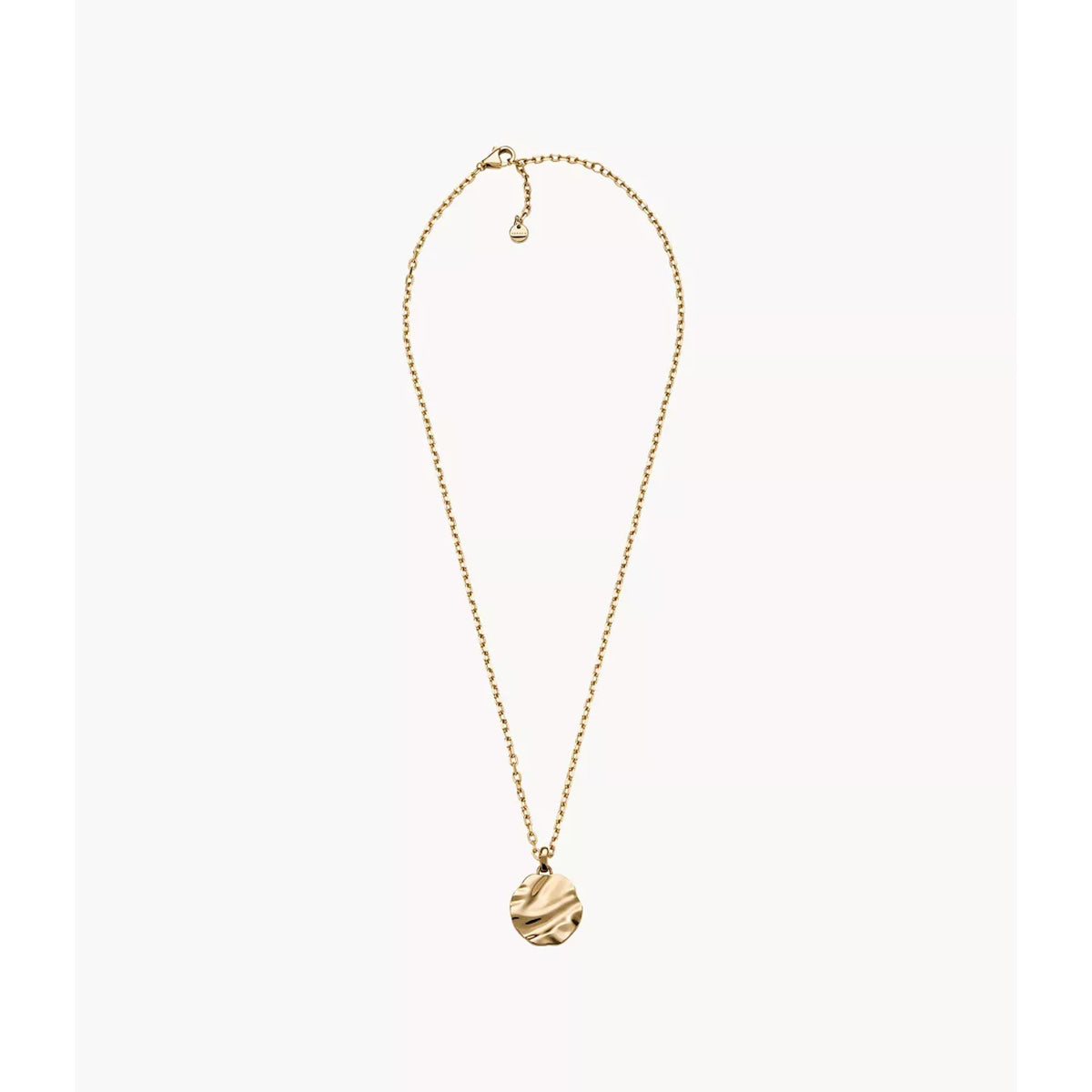 Gold-tone pendant necklace with slim chain and round textured disc charm