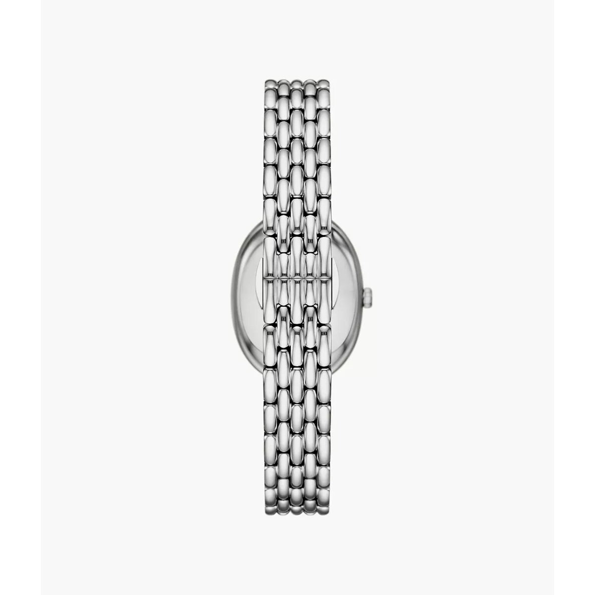 Back view of the Emporio Armani Ophelia AR11706 wrist watch showcasing the seamless stainless steel multi-link bracelet structure