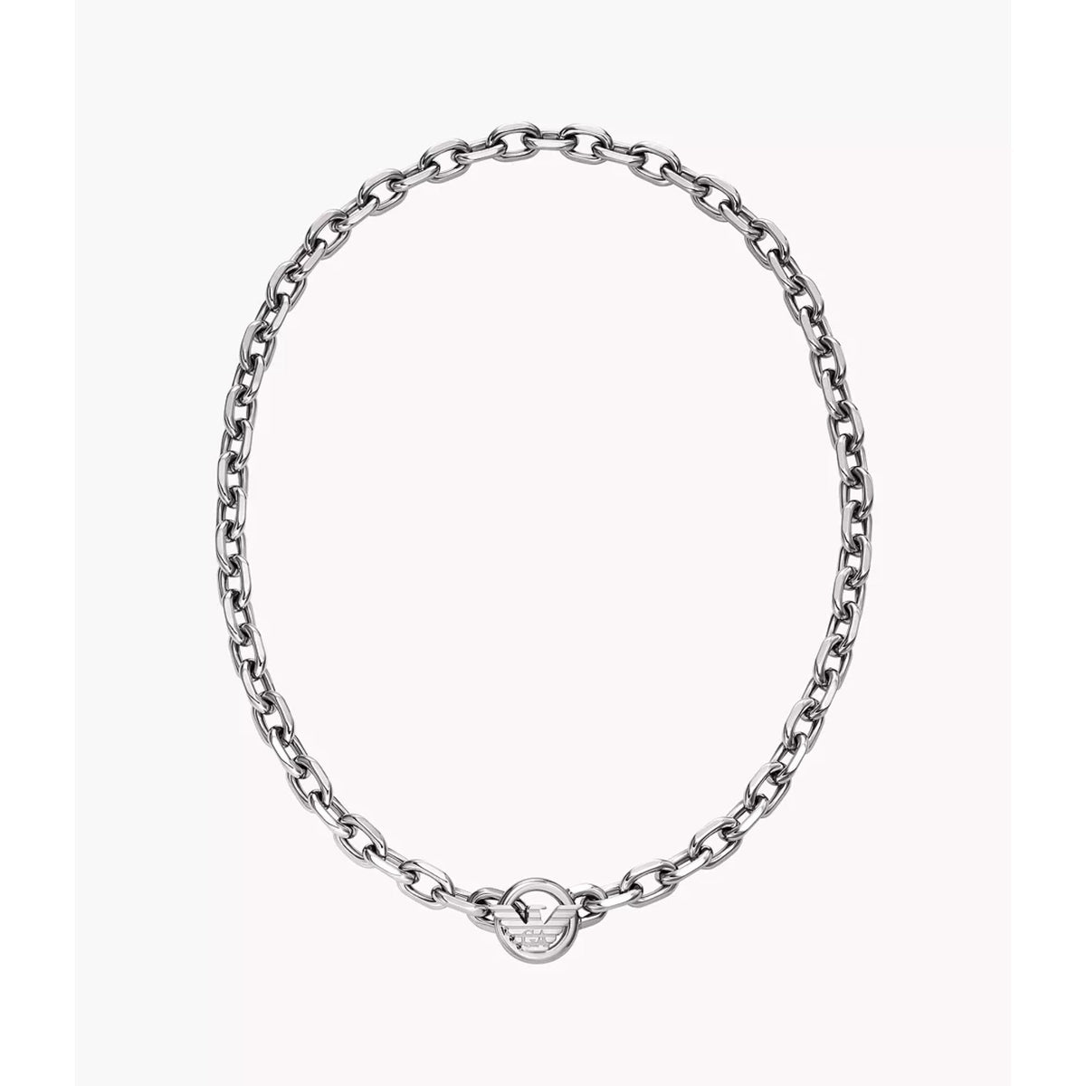 Emporio Armani mens stainless steel ID chain necklace EGS3235040 with iconic eagle insignia loop