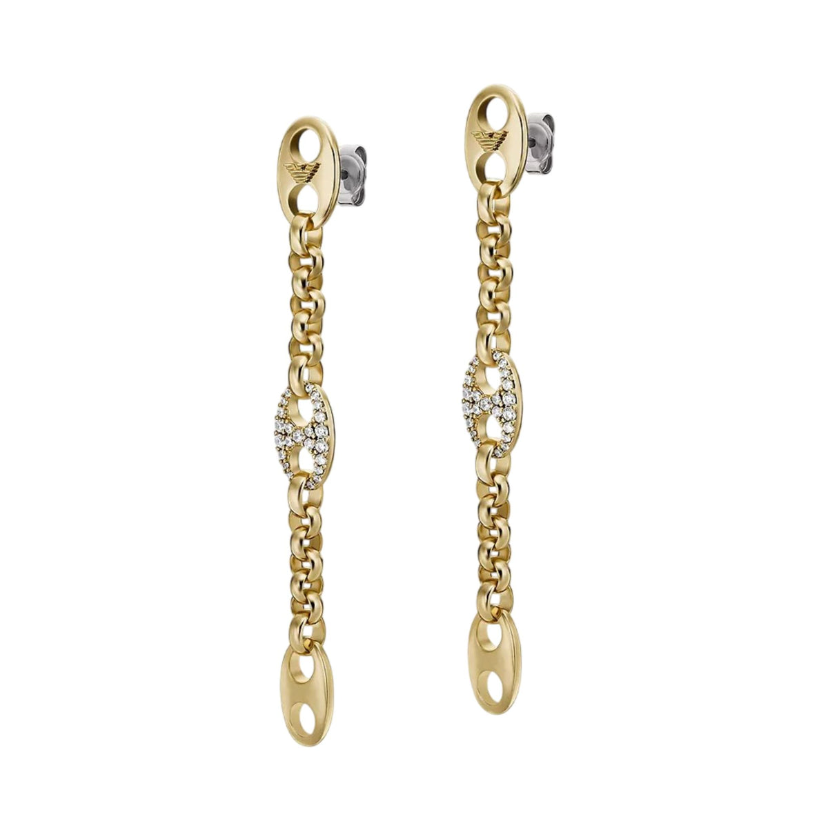 Emporio Armani gold-tone brass drop earrings with chain links and crystal detail