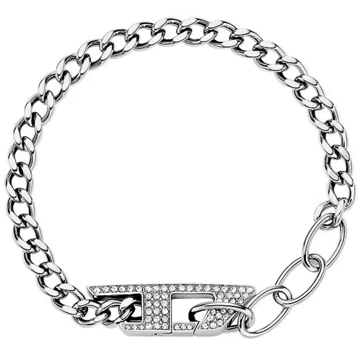 Diesel DX1627040 silver-tone curb chain bracelet overhead view