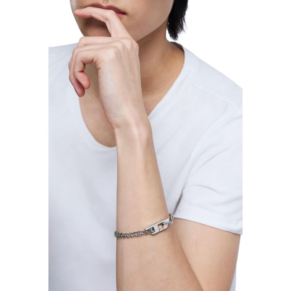 Diesel DX1627040 silver-tone curb chain and glitz detailing lifestyle view