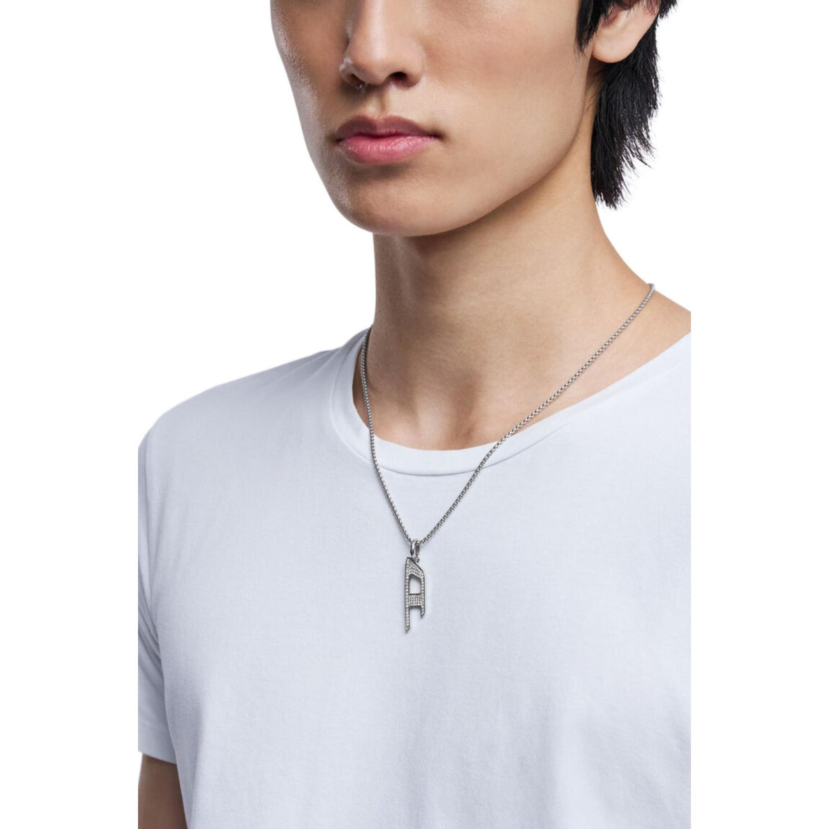 Stainless steel pendant necklace with letter F charm on a short chain