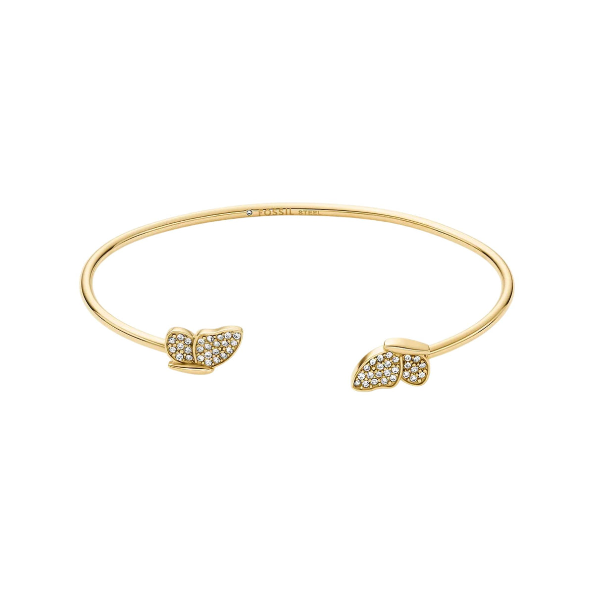 Fossil Sutton pavé butterfly gold-tone cuff bracelet with crystal-set ends