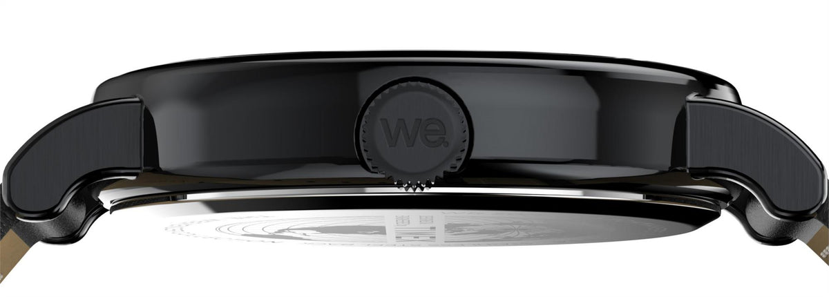 Timex Weekender 40mm quartz watch with black case and visible crown on side